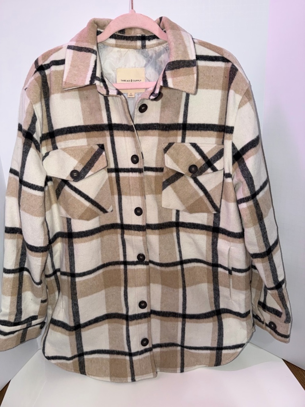Thread & Supply Plaid Shacket Jacket - Beige & Cream